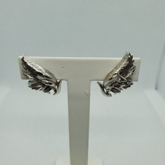 Vintage Coro Silver Leaf Clip-On Earrings - Picture 2 of 5